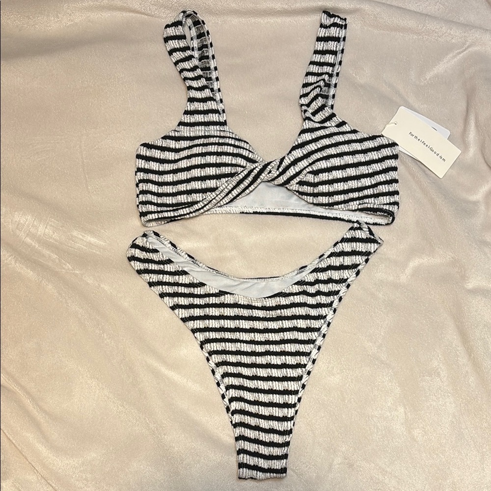Commense Black and White Striped Bikini